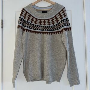 RW&CO Men’s Fair Isle Knit Sweater Size L Gray Crewneck Winter Pullover